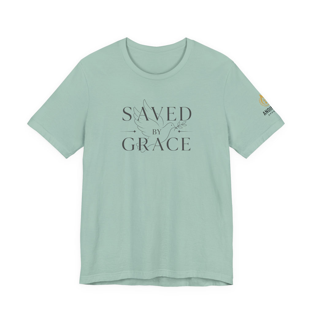 Ephesians 2:8 - "Saved by Grace" (Ladies) (Design on Front/Logo on Sleeve)