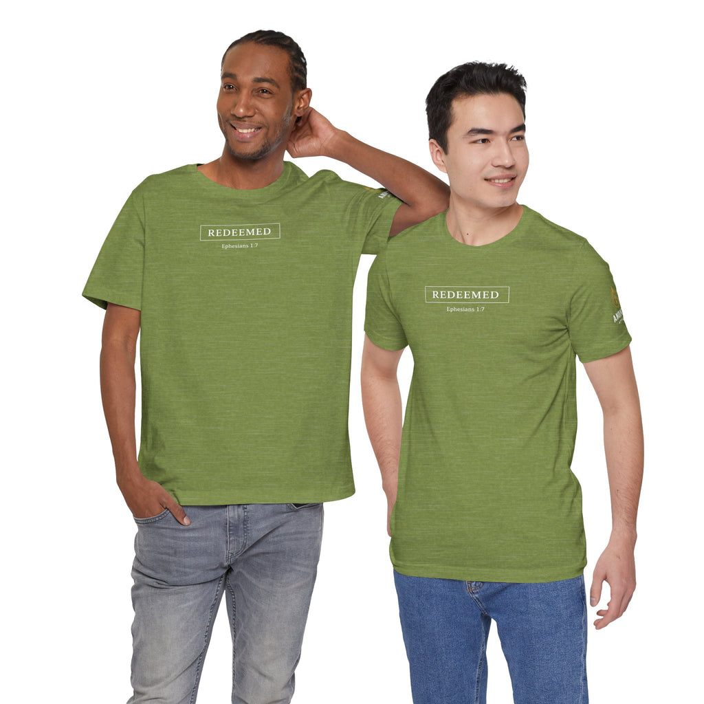 Ephesians 1:7 "Redeemed" (Design on Front/Logo on Sleeve)