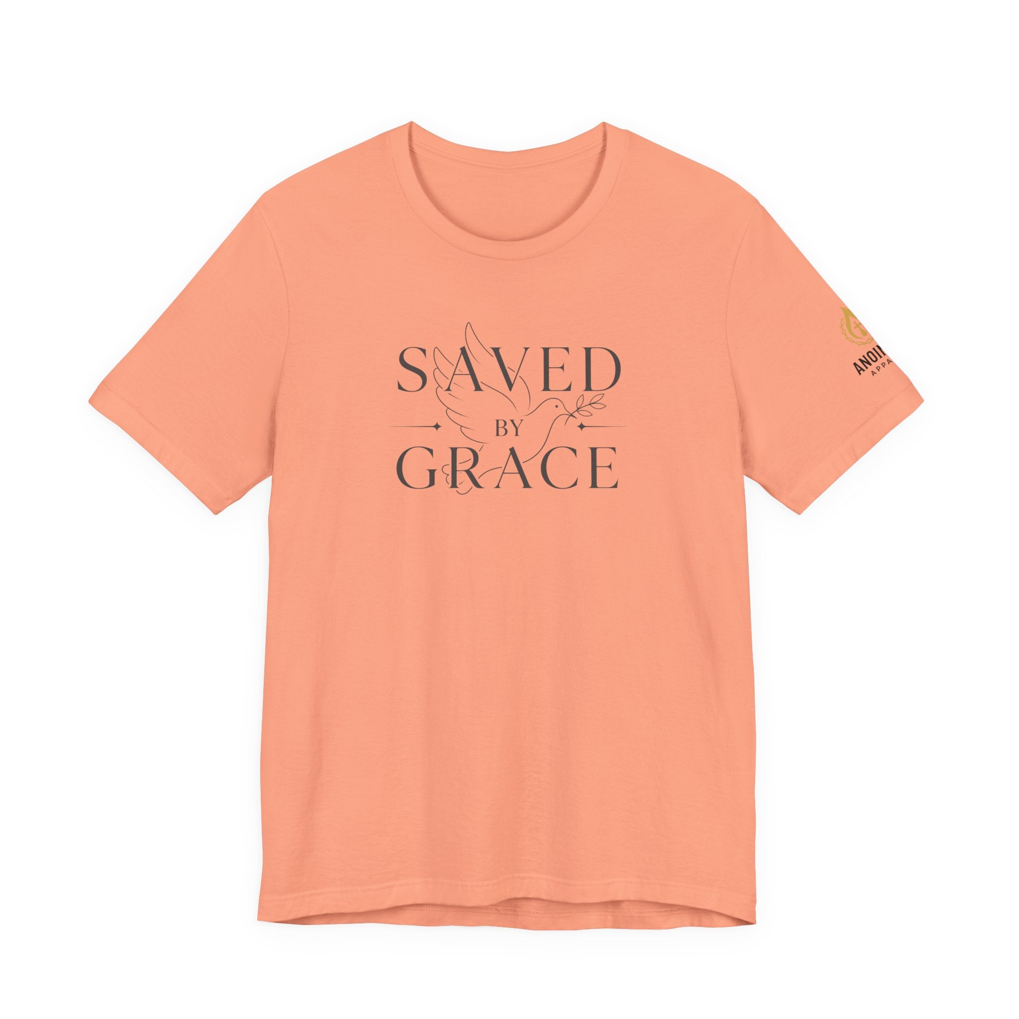 Ephesians 2:8 - "Saved by Grace" (Ladies) (Design on Front/Logo on Sleeve)