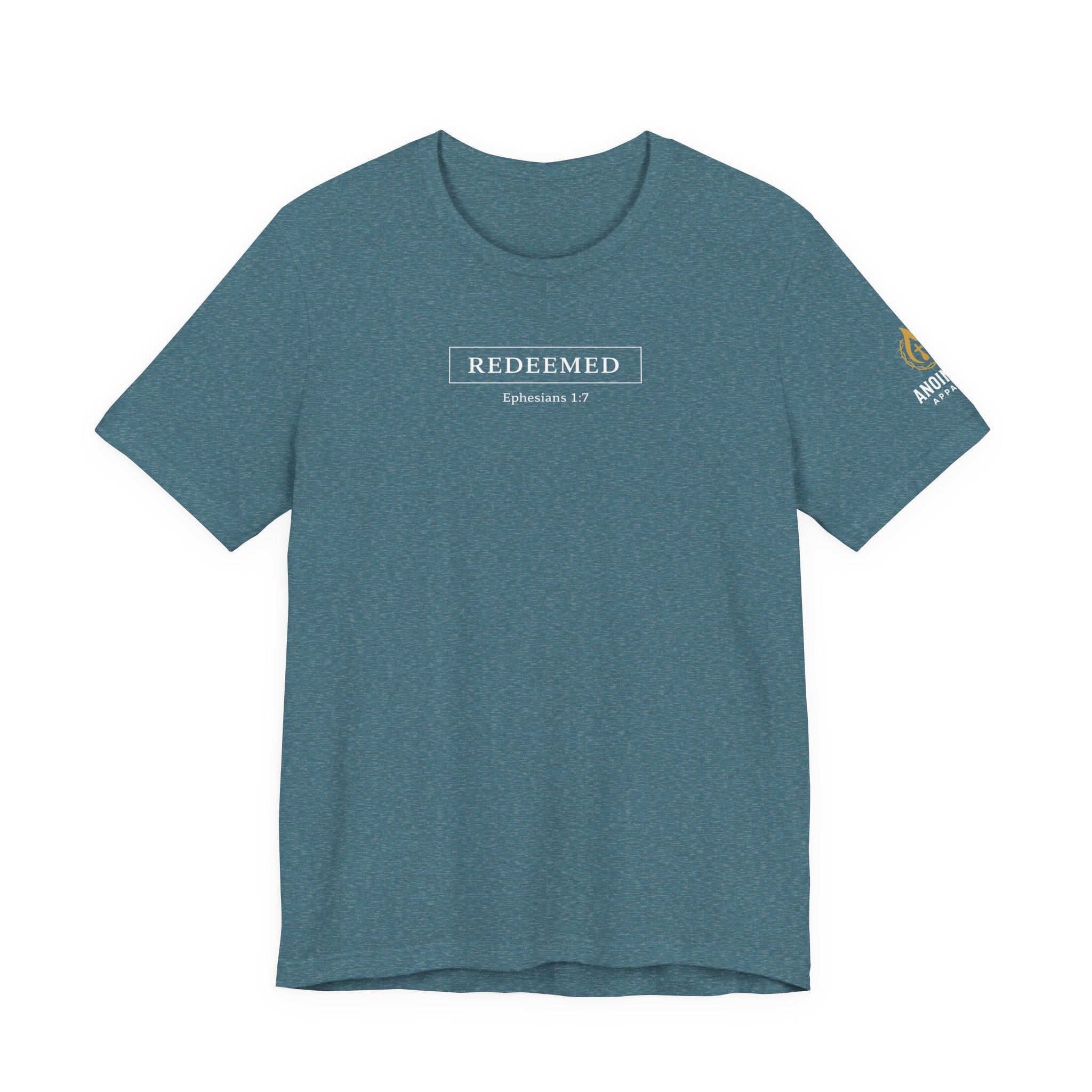 Ephesians 1:7 "Redeemed" (Design on Front/Logo on Sleeve)