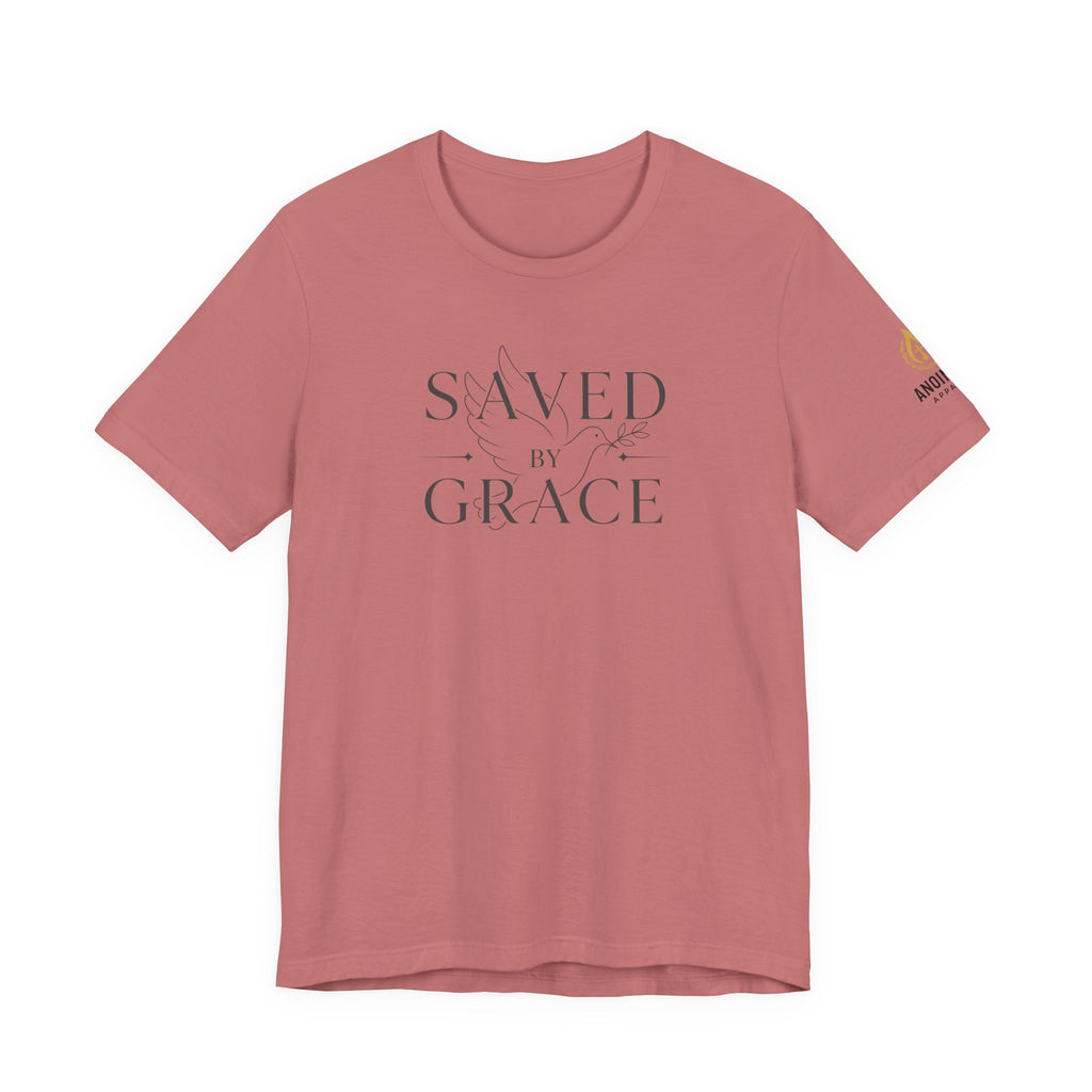 Ephesians 2:8 - "Saved by Grace" (Ladies) (Design on Front/Logo on Sleeve)