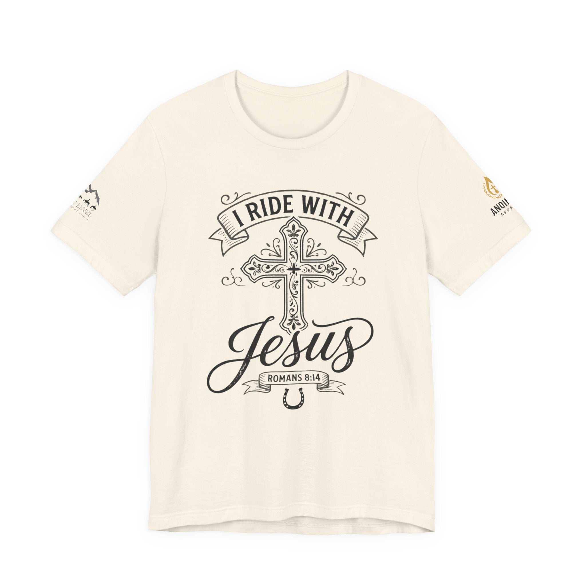 (NLE EDITION) Romans 8:14 - "I Ride With Jesus" (Ladies) (Design on Front/Logo on Sleeve)