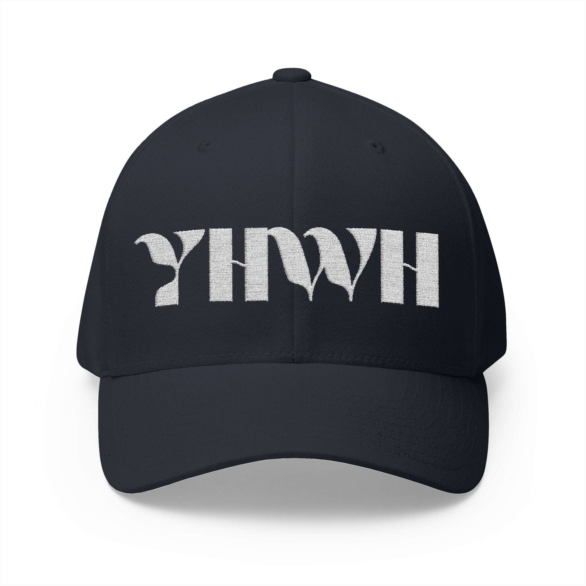 "YHWH" FlexFit Closed-Back (WHITE) (Embroidered Front/Back)
