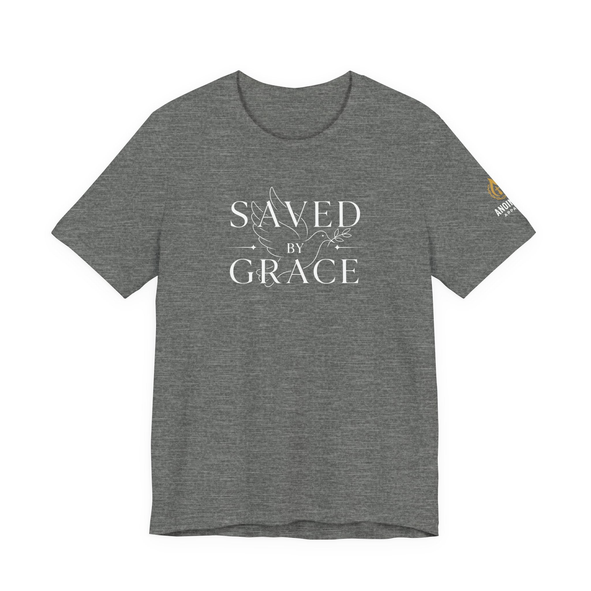 Ephesians 2:8 - "Saved by Grace" (Ladies) (Design on Front/Logo on Sleeve)
