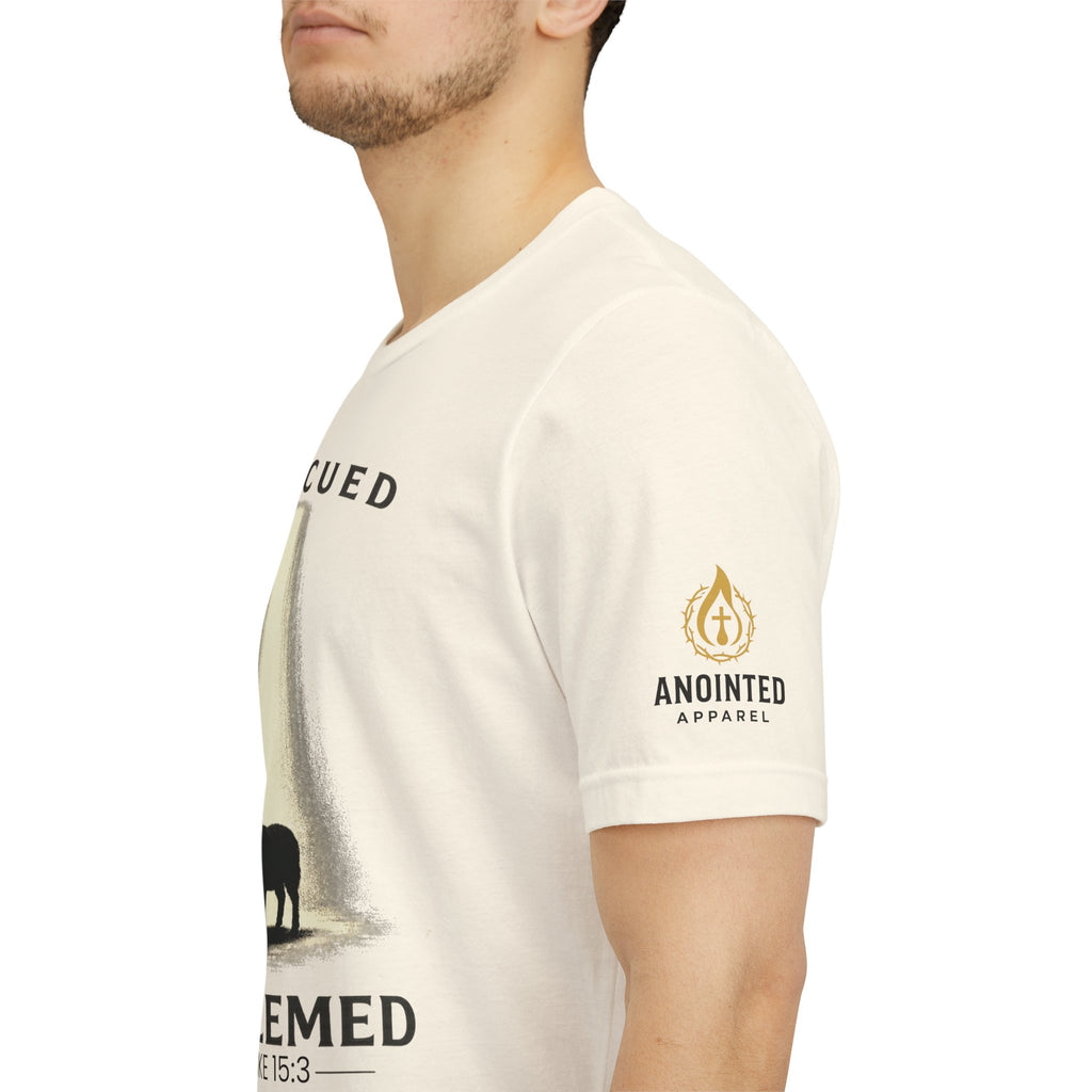 Luke 15:3 "Rescued and Redeemed" (Design on Front/Logo on Sleeve)