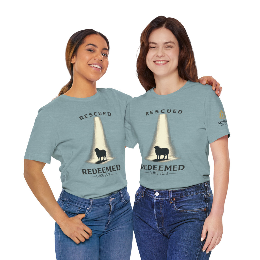 Luke 15:3 "Rescued and Redeemed" (Design on Front/Logo on Sleeve)