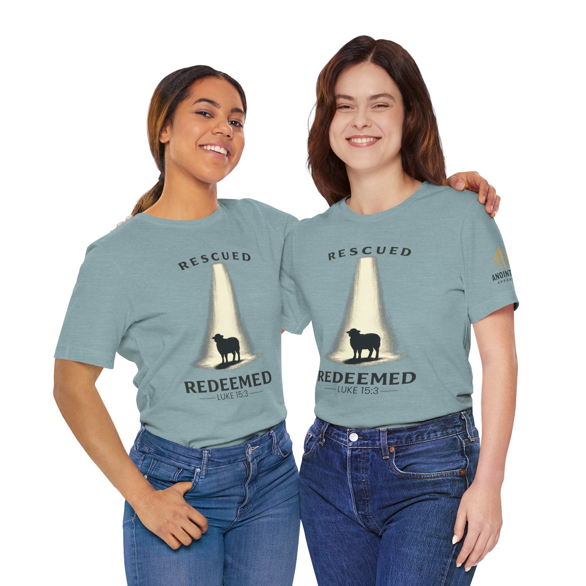 Luke 15:3 "Rescued and Redeemed" (Design on Front/Logo on Sleeve)