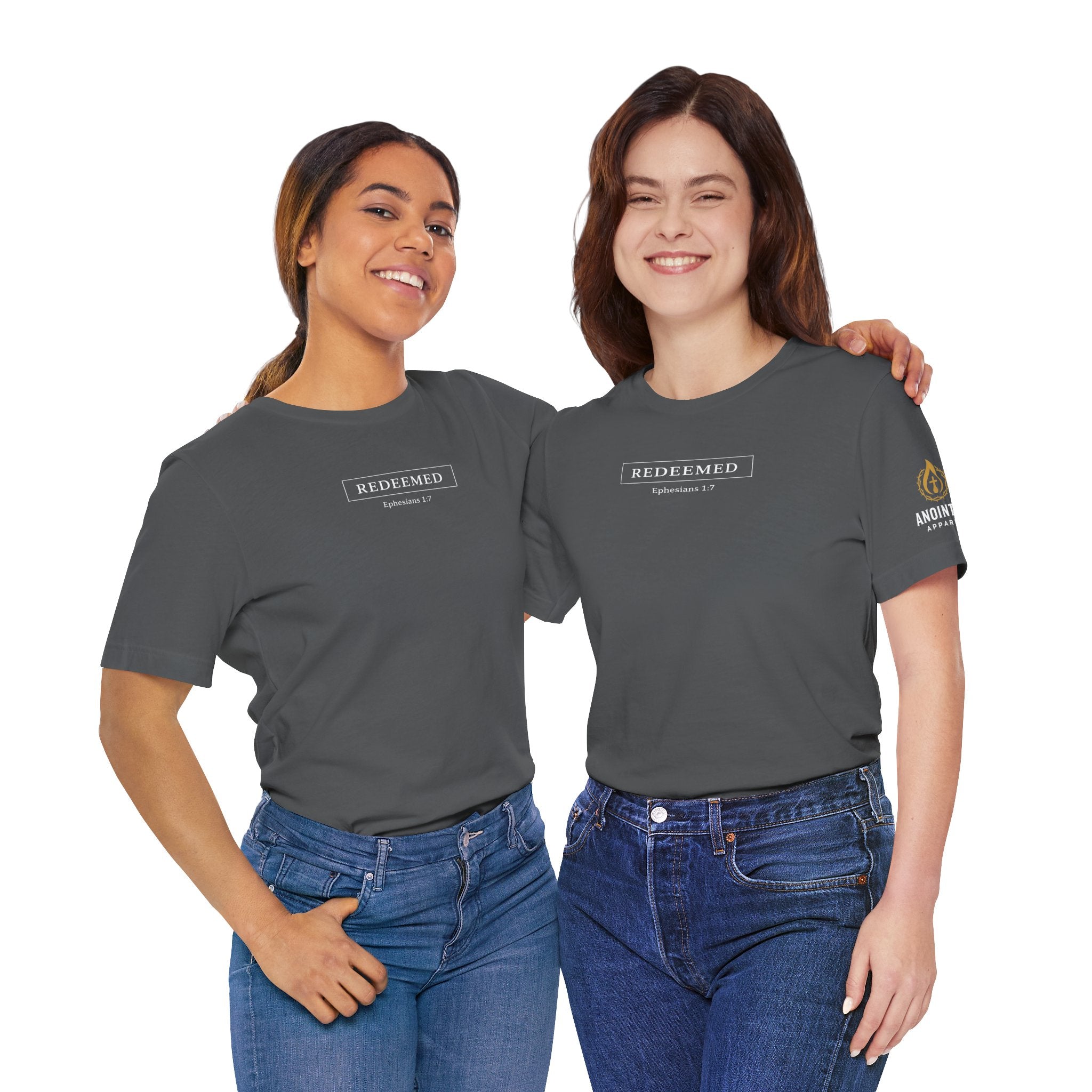 Ephesians 1:7 "Redeemed" (Design on Front/Logo on Sleeve)