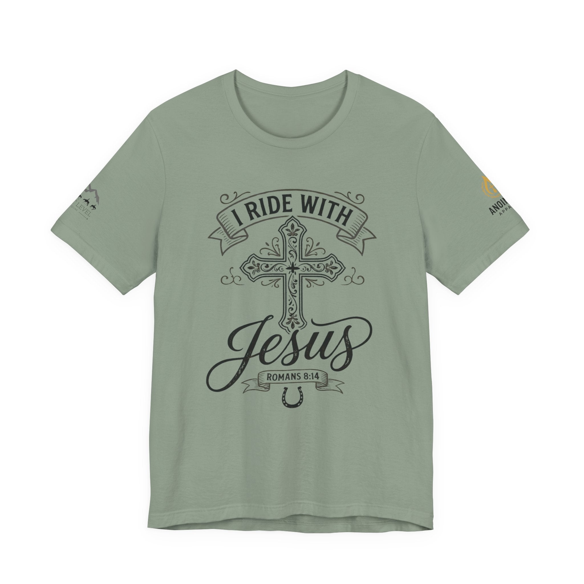 (NLE EDITION) Romans 8:14 - "I Ride With Jesus" (Ladies) (Design on Front/Logo on Sleeve)