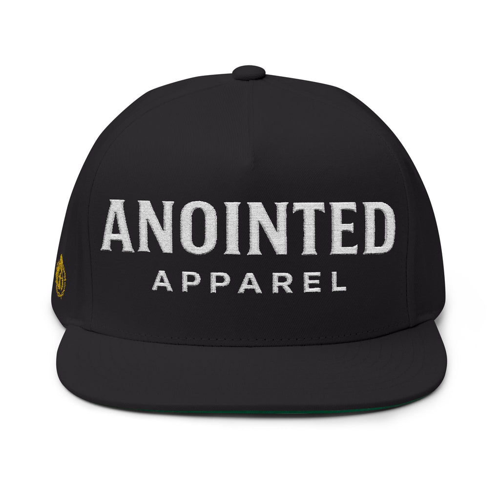 "Anointed" Flat Bill Snapback (White/No Outline) (Embroidered Front/Side)