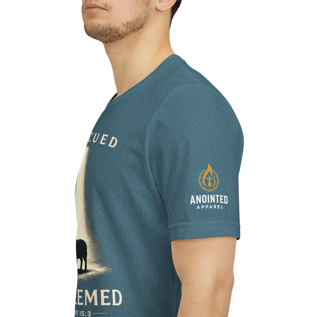 Luke 15:3 "Rescued and Redeemed" (Design on Front/Logo on Sleeve)
