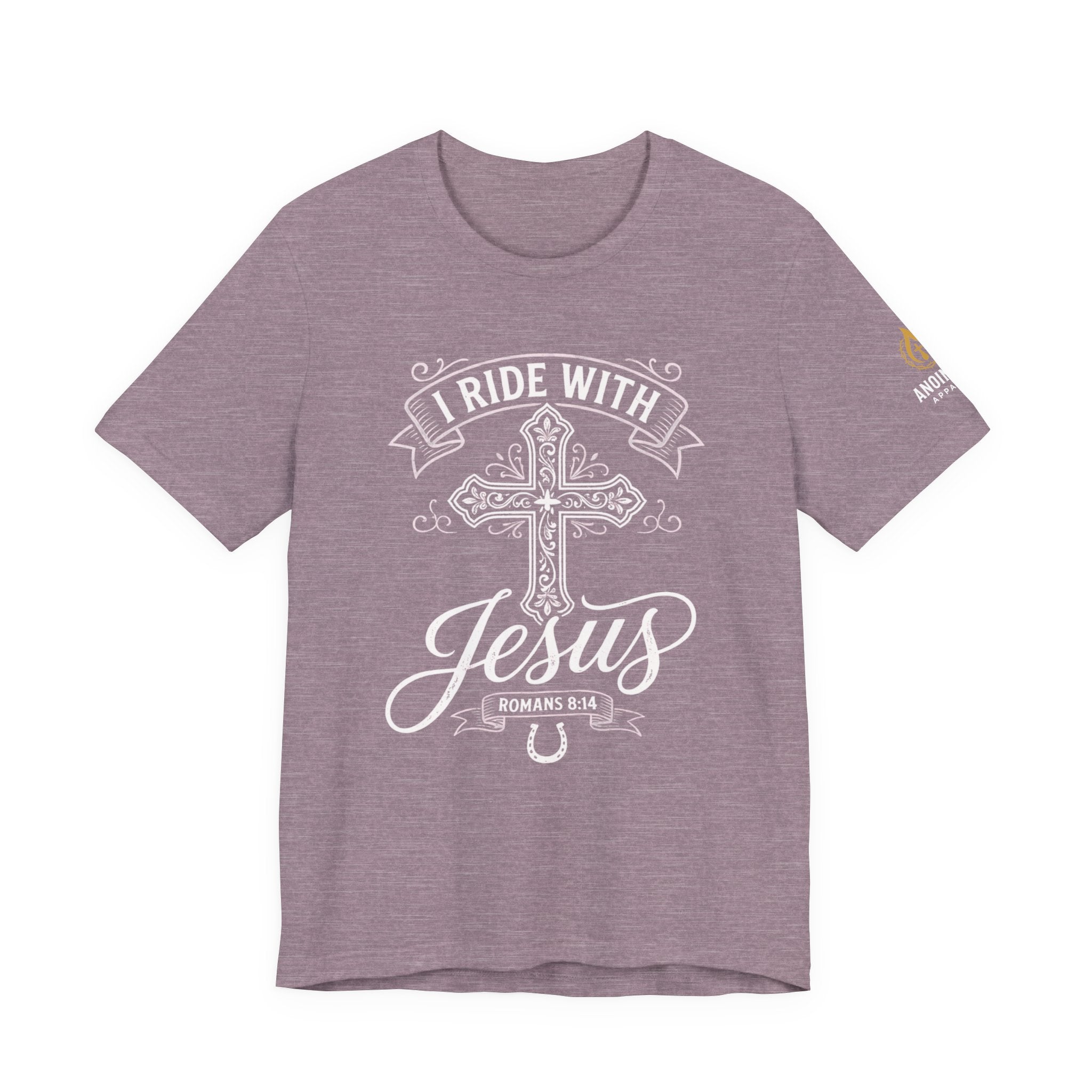 Romans 8:14 - "I Ride With Jesus" (Ladies) (Design on Front/Logo on Sleeve)