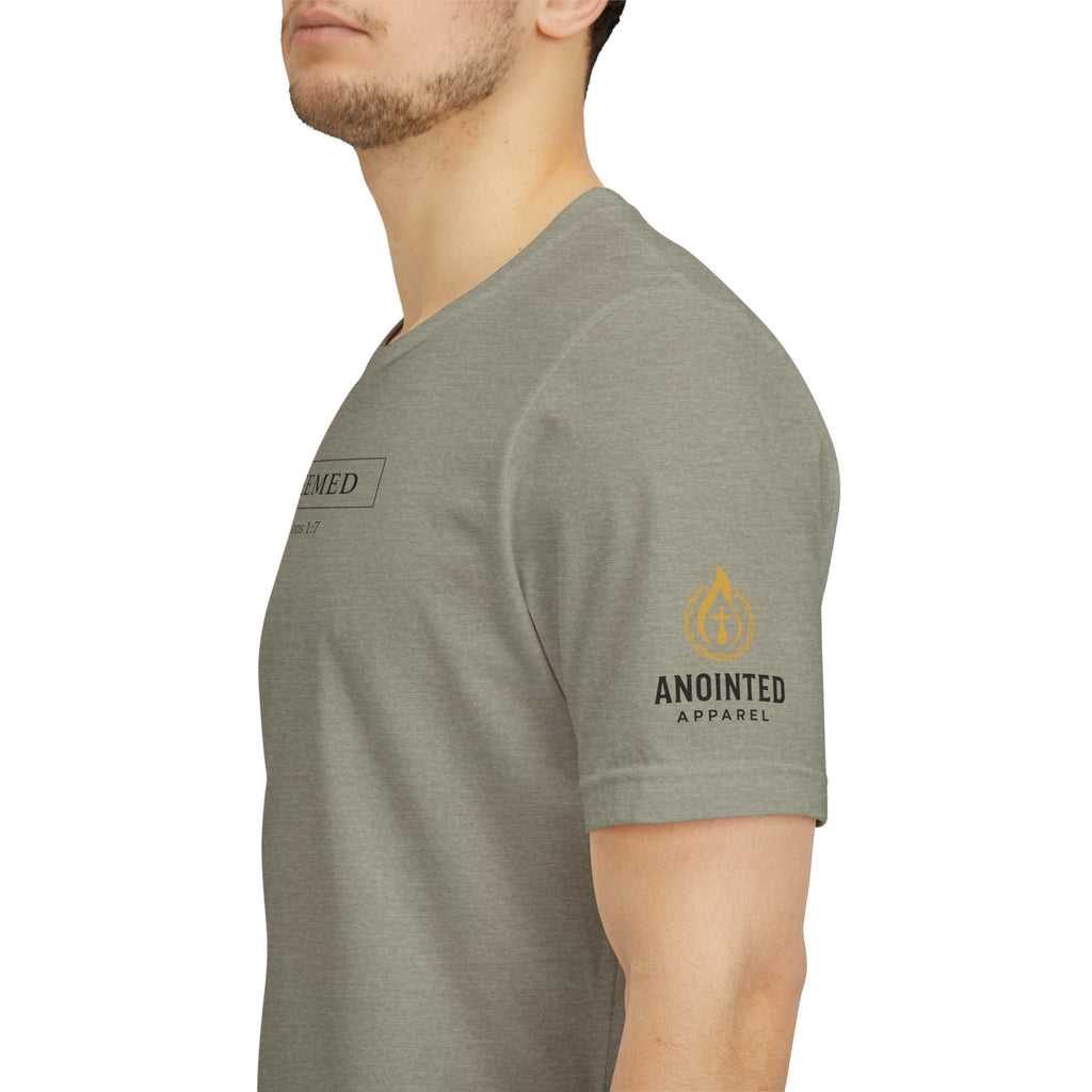 Ephesians 1:7 "Redeemed" (Design on Front/Logo on Sleeve)