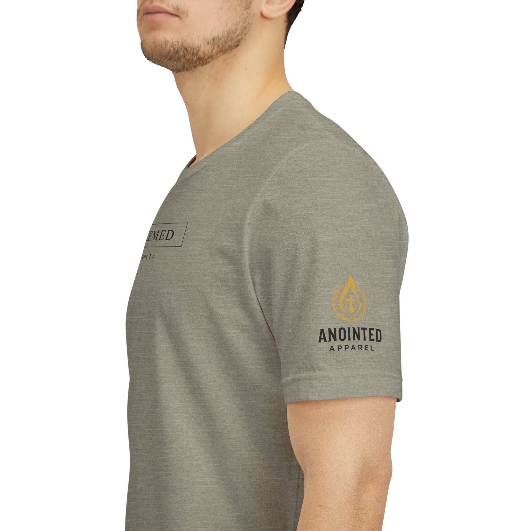 Ephesians 1:7 "Redeemed" (Design on Front/Logo on Sleeve)