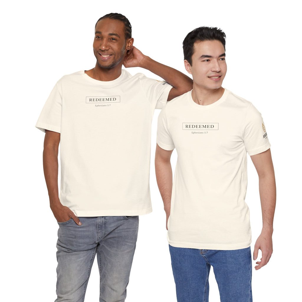 Ephesians 1:7 "Redeemed" (Design on Front/Logo on Sleeve)