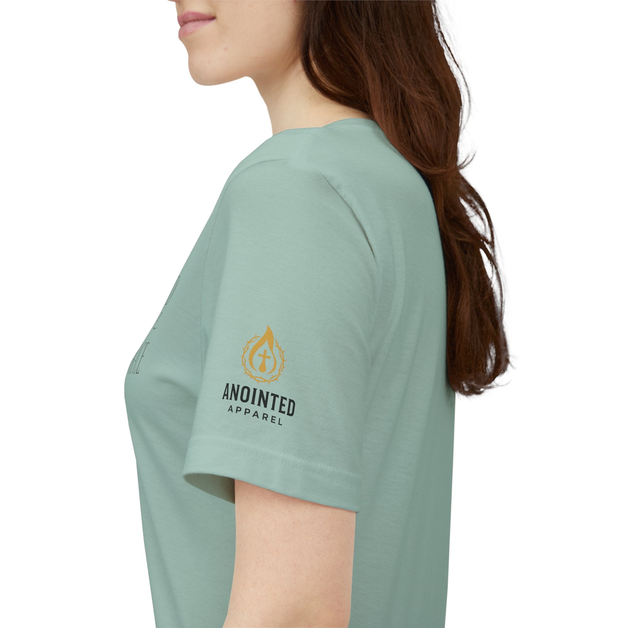Ephesians 2:8 - "Saved by Grace" (Ladies) (Design on Front/Logo on Sleeve)