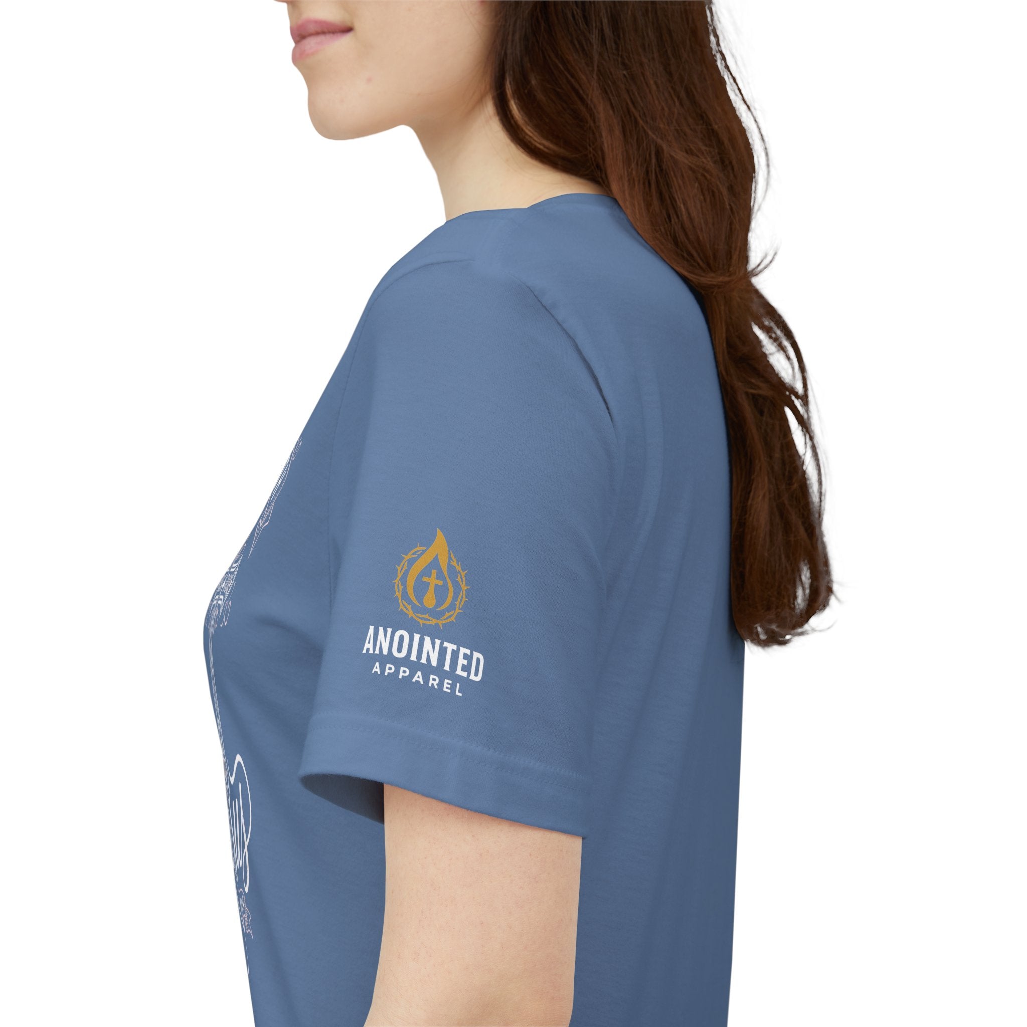 Romans 8:14 - "I Ride With Jesus" (Ladies) (Design on Front/Logo on Sleeve)
