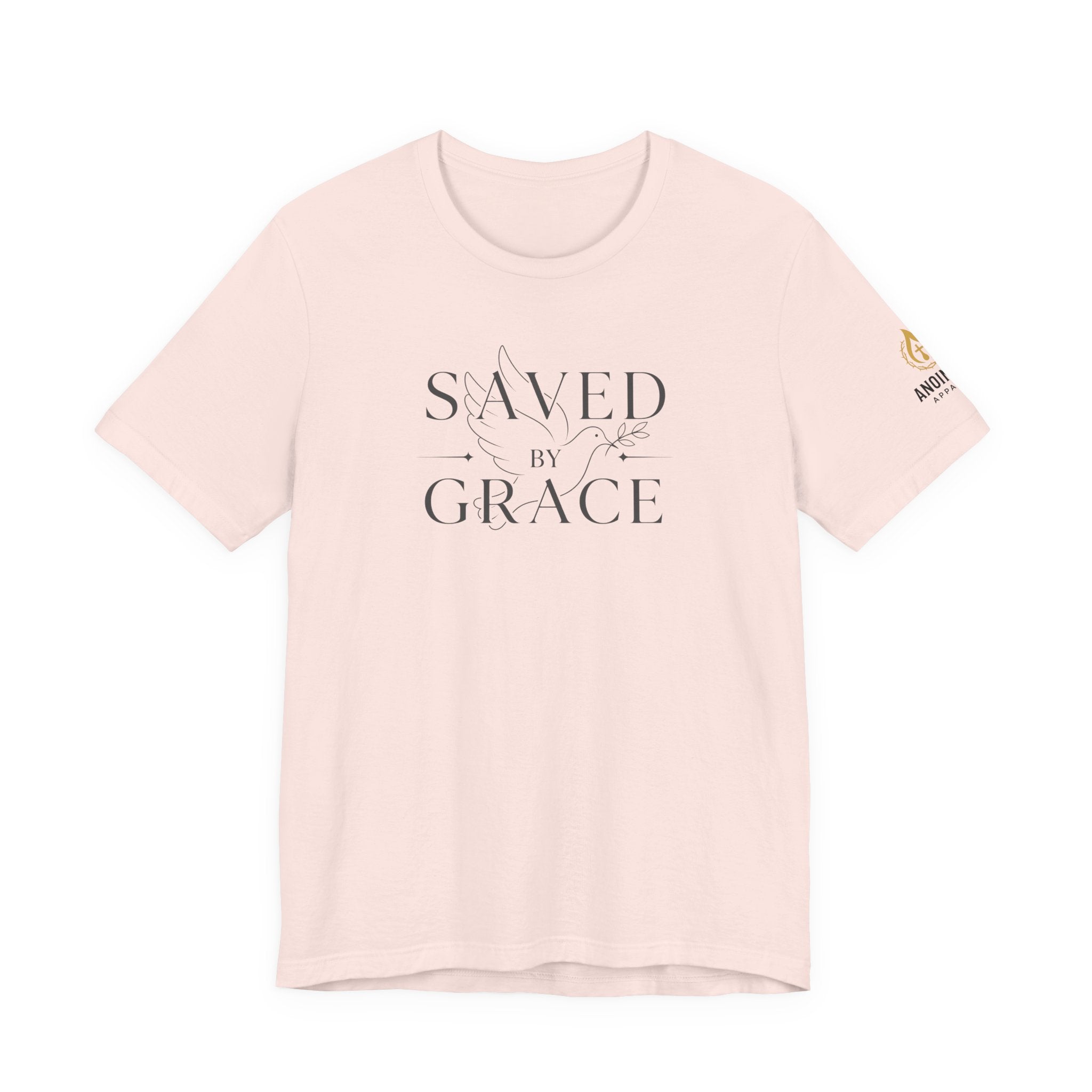 Ephesians 2:8 - "Saved by Grace" (Ladies) (Design on Front/Logo on Sleeve)