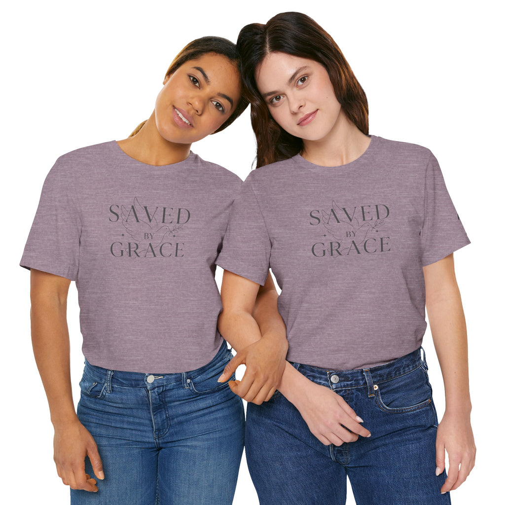 Ephesians 2:8 - "Saved by Grace" (Ladies) (Design on Front/Logo on Sleeve)