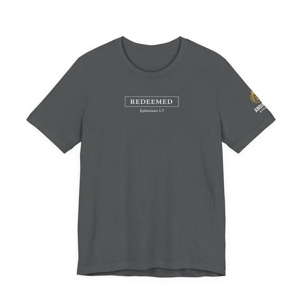 Ephesians 1:7 "Redeemed" (Design on Front/Logo on Sleeve)