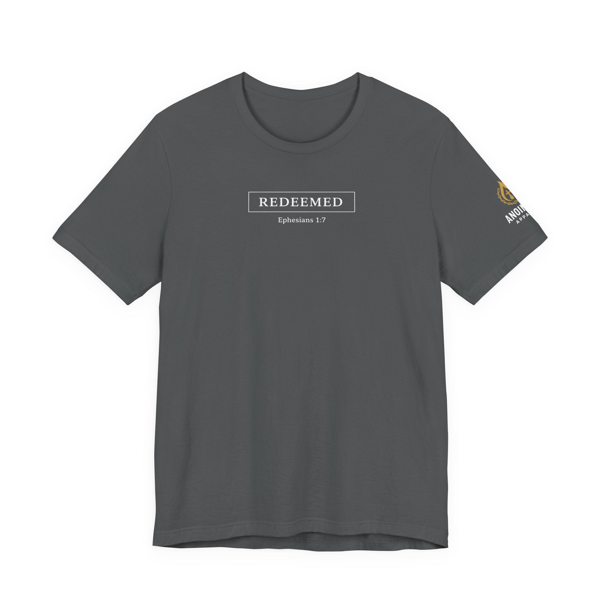 Ephesians 1:7 "Redeemed" (Design on Front/Logo on Sleeve)