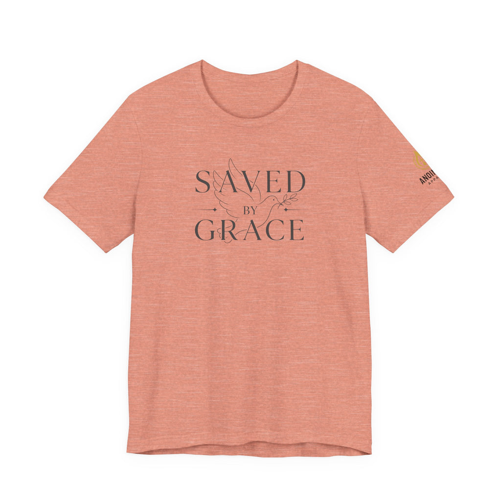 Ephesians 2:8 - "Saved by Grace" (Ladies) (Design on Front/Logo on Sleeve)