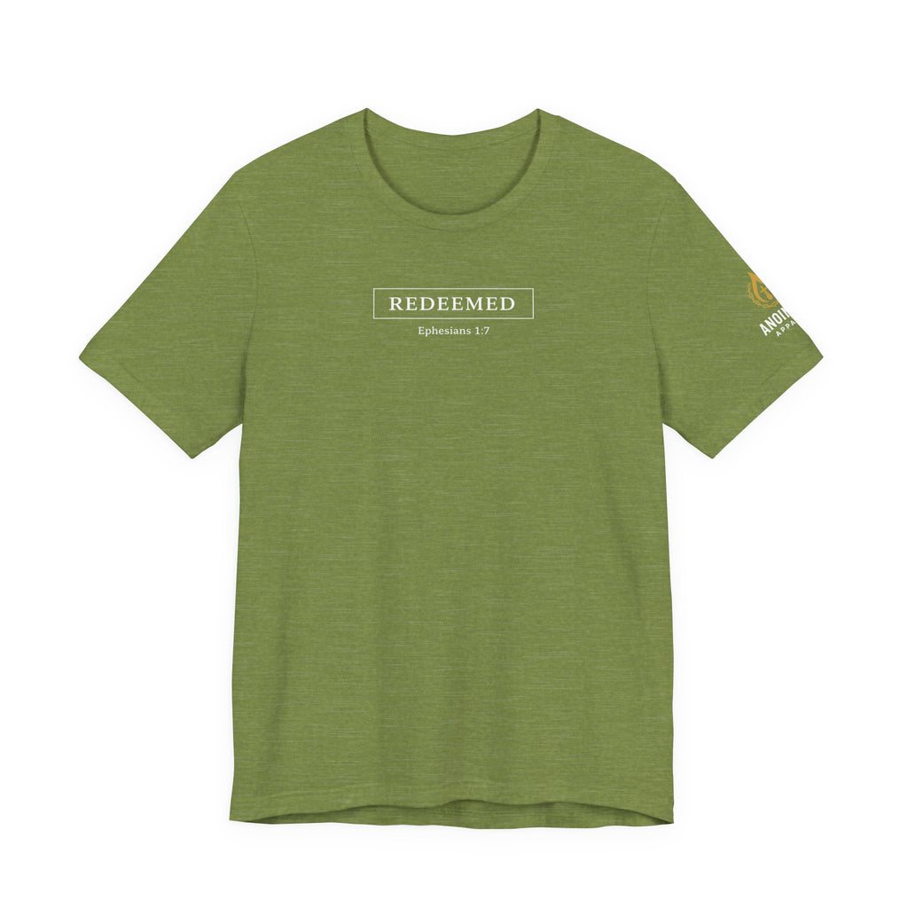 Ephesians 1:7 "Redeemed" (Design on Front/Logo on Sleeve)