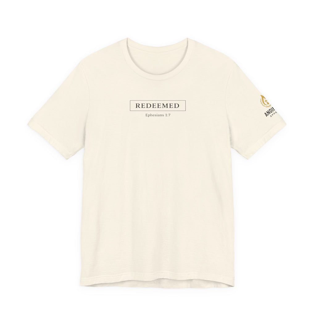Ephesians 1:7 "Redeemed" (Design on Front/Logo on Sleeve)