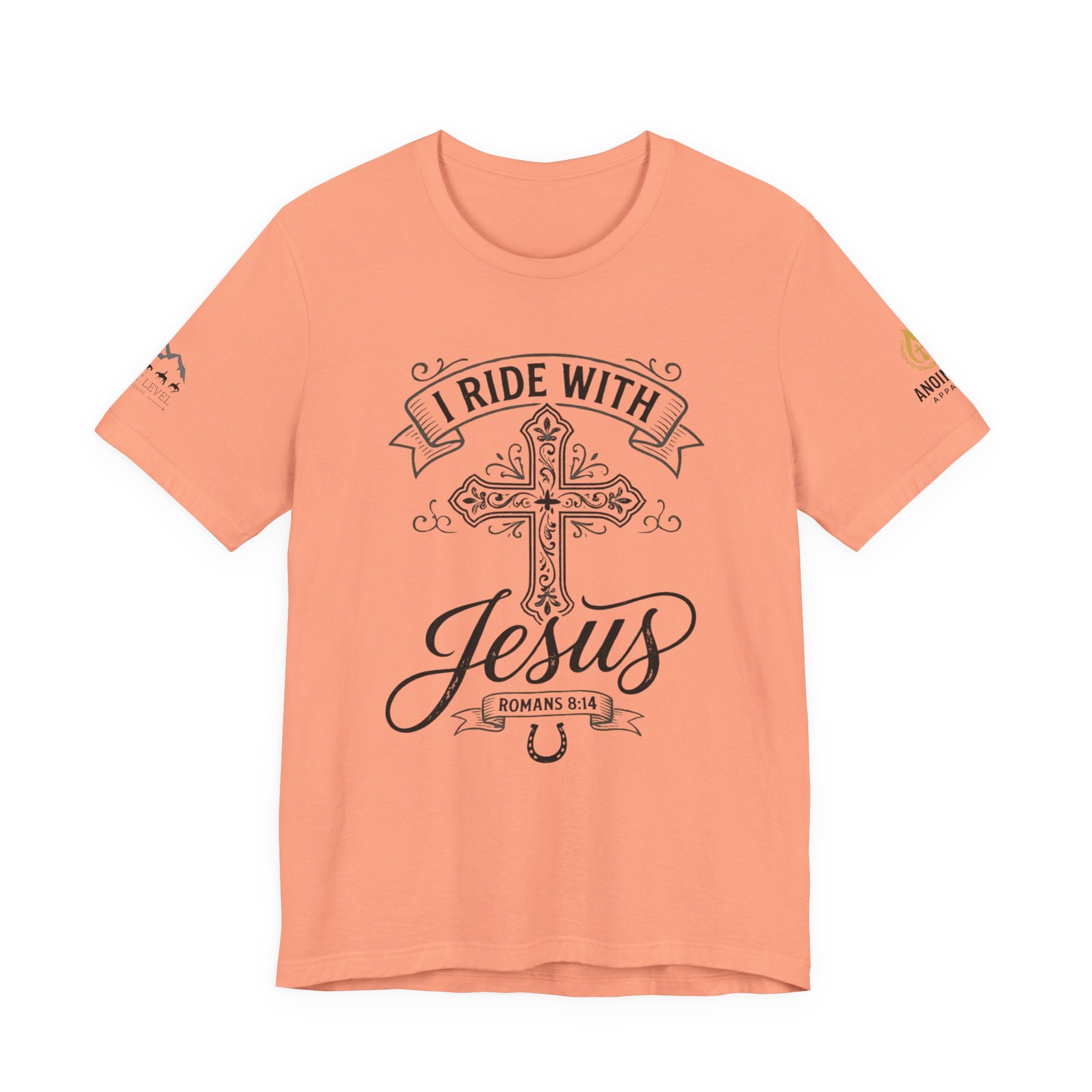 (NLE EDITION) Romans 8:14 - "I Ride With Jesus" (Ladies) (Design on Front/Logo on Sleeve)