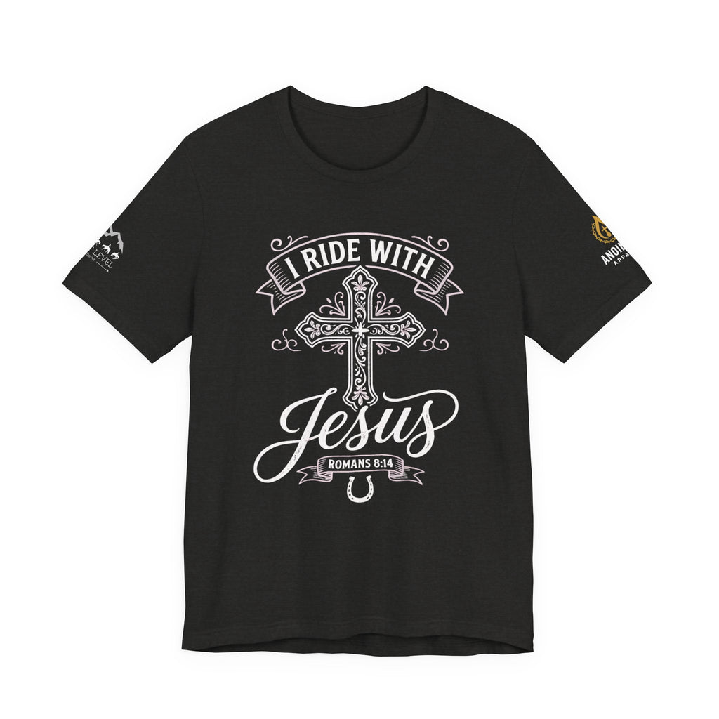 (NLE EDITION) Romans 8:14 - "I Ride With Jesus" (Ladies) (Design on Front/Logo on Sleeve)