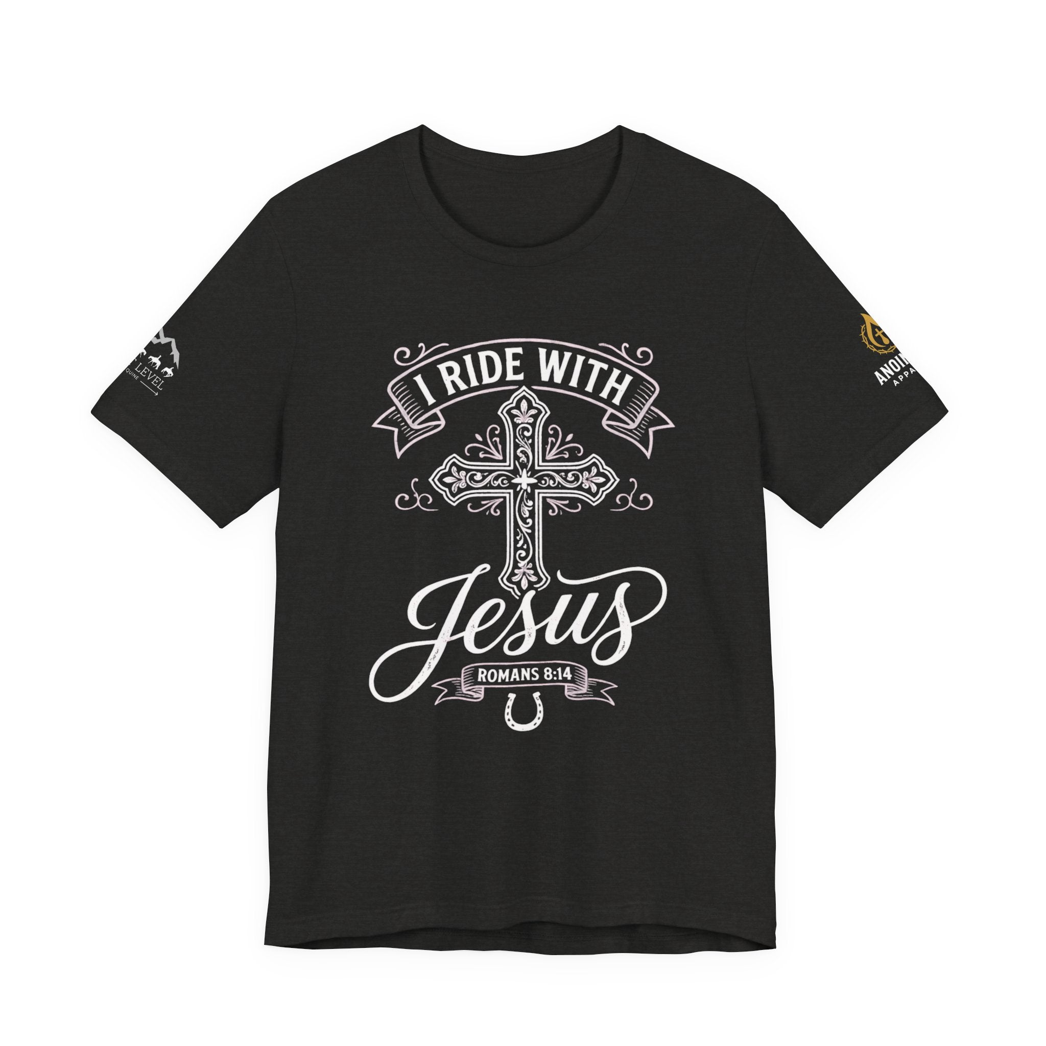 (NLE EDITION) Romans 8:14 - "I Ride With Jesus" (Ladies) (Design on Front/Logo on Sleeve)