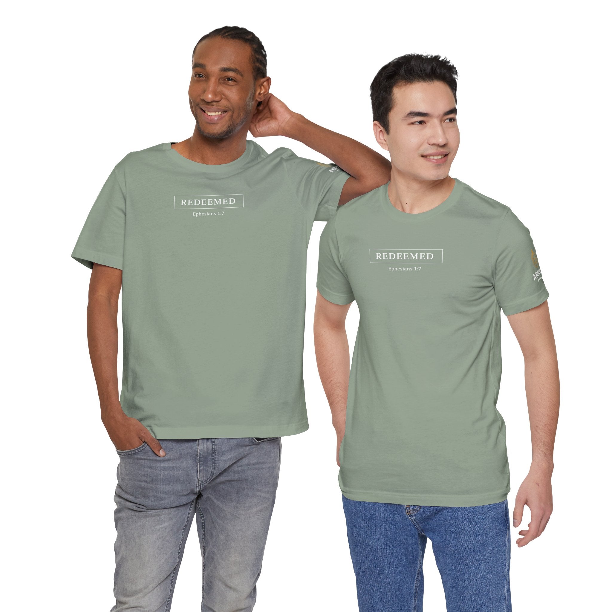 Ephesians 1:7 "Redeemed" (Design on Front/Logo on Sleeve)