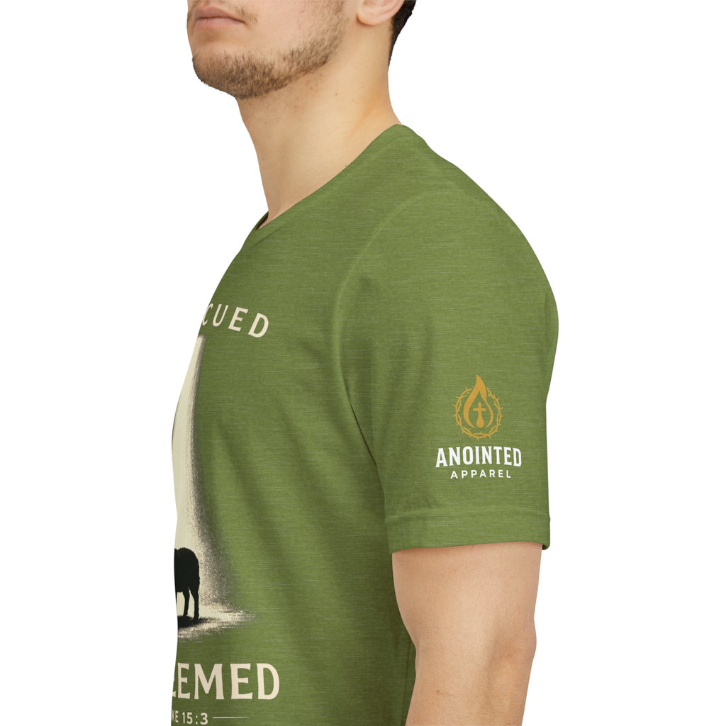 Luke 15:3 "Rescued and Redeemed" (Design on Front/Logo on Sleeve)