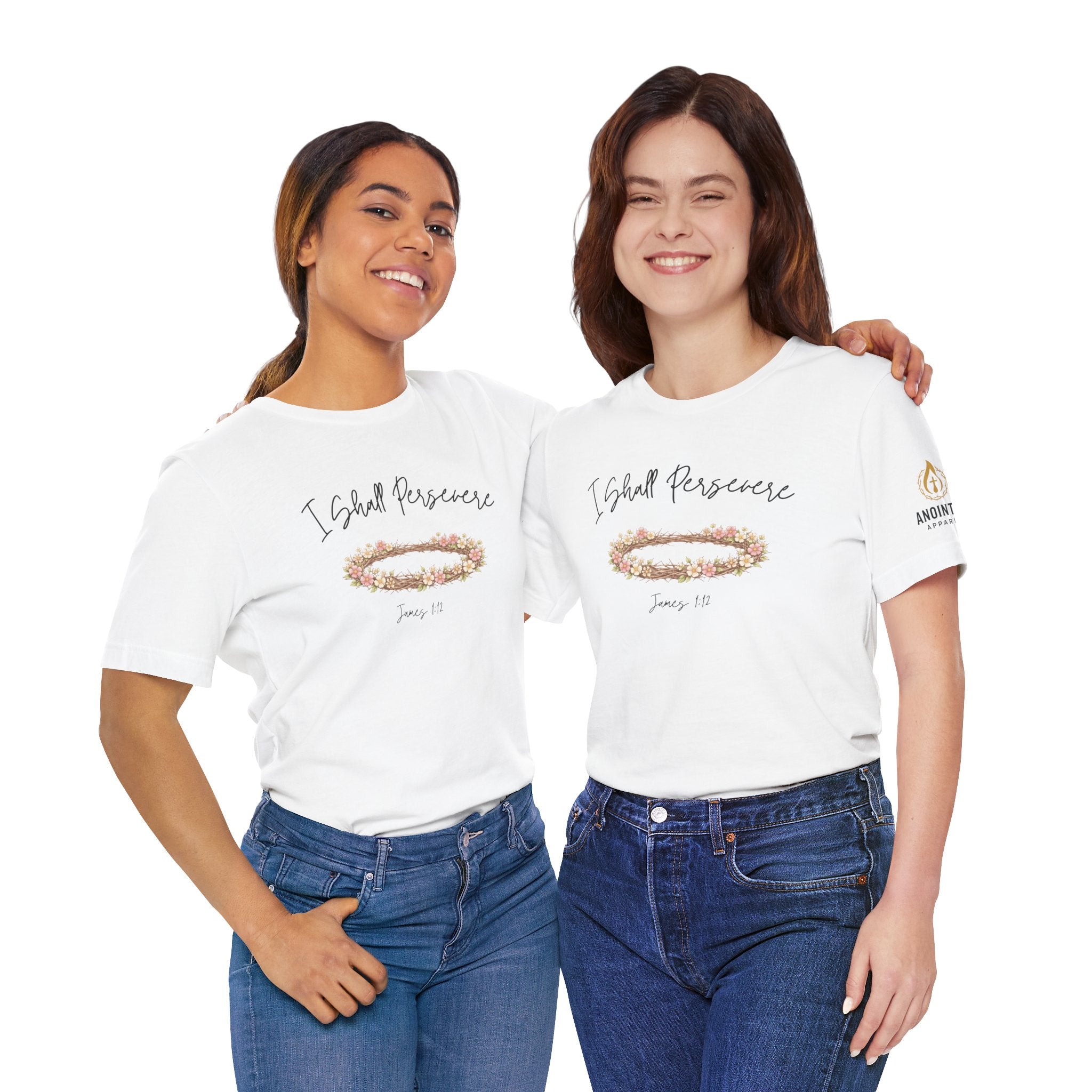 James 1:12 - "Crown of Life" (Ladies) (Design on Front/Logo on Sleeve)