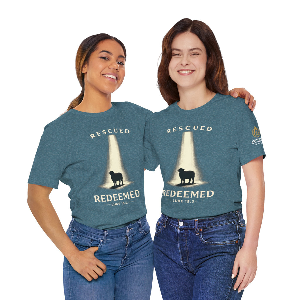 Luke 15:3 "Rescued and Redeemed" (Design on Front/Logo on Sleeve)