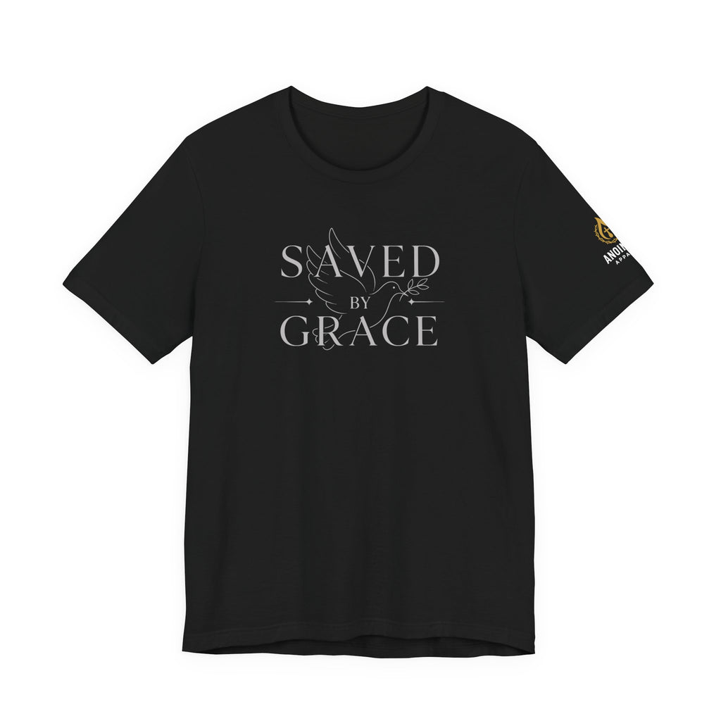 Ephesians 2:8 - "Saved by Grace" (Ladies) (Design on Front/Logo on Sleeve)