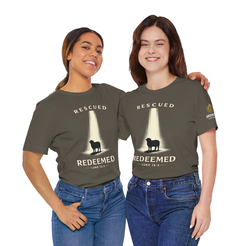 Luke 15:3 "Rescued and Redeemed" (Design on Front/Logo on Sleeve)