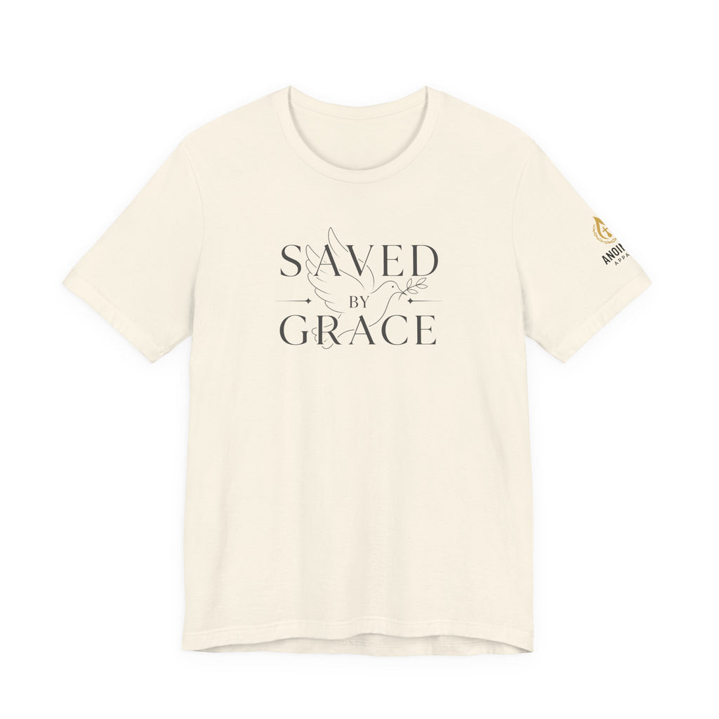 Ephesians 2:8 - "Saved by Grace" (Ladies) (Design on Front/Logo on Sleeve)