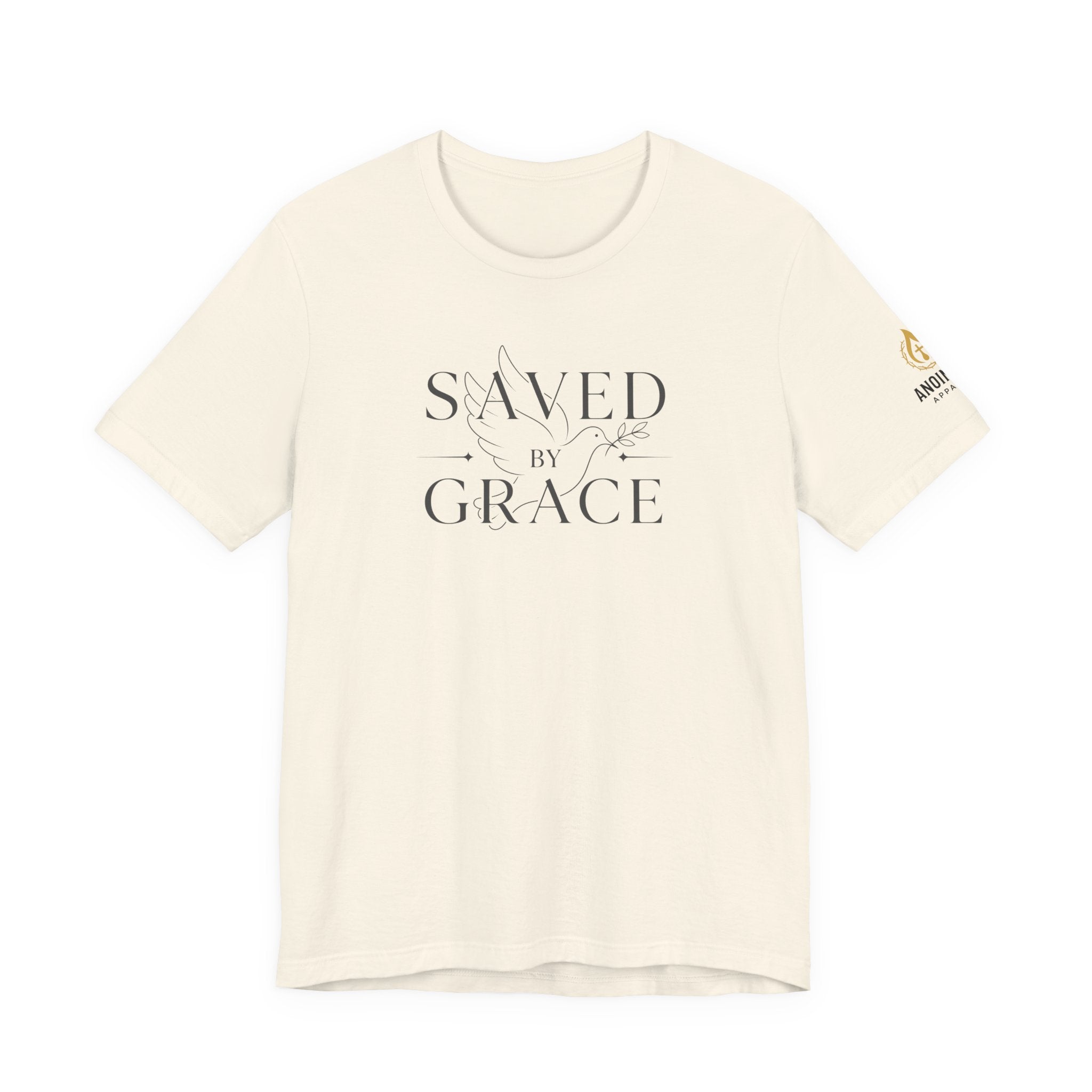 Ephesians 2:8 - "Saved by Grace" (Ladies) (Design on Front/Logo on Sleeve)