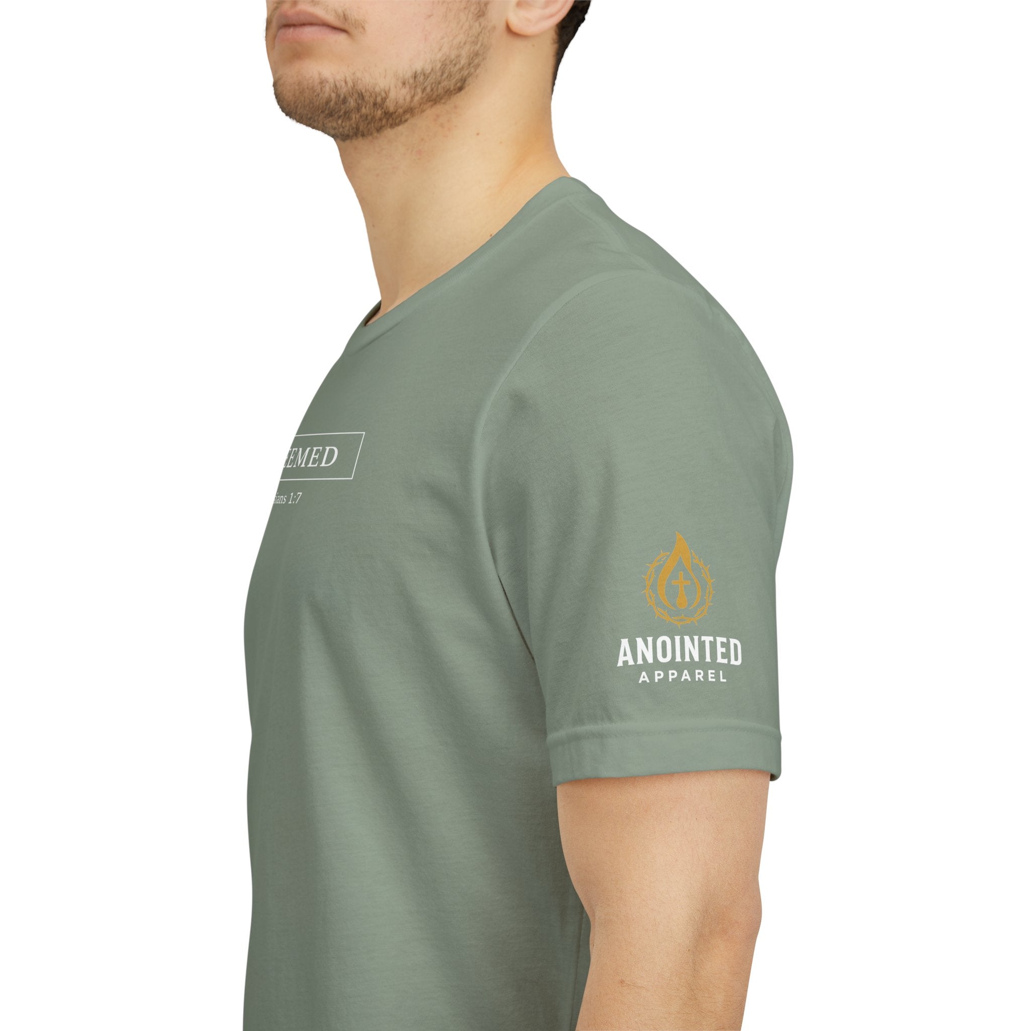 Ephesians 1:7 "Redeemed" (Design on Front/Logo on Sleeve)