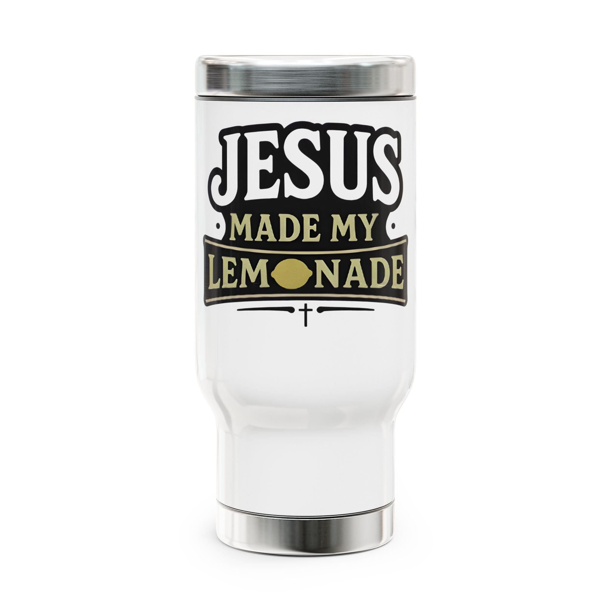 Jesus Made My Lemonade Stainless Steel Travel Mug — 14oz Christian Faith Tumbler