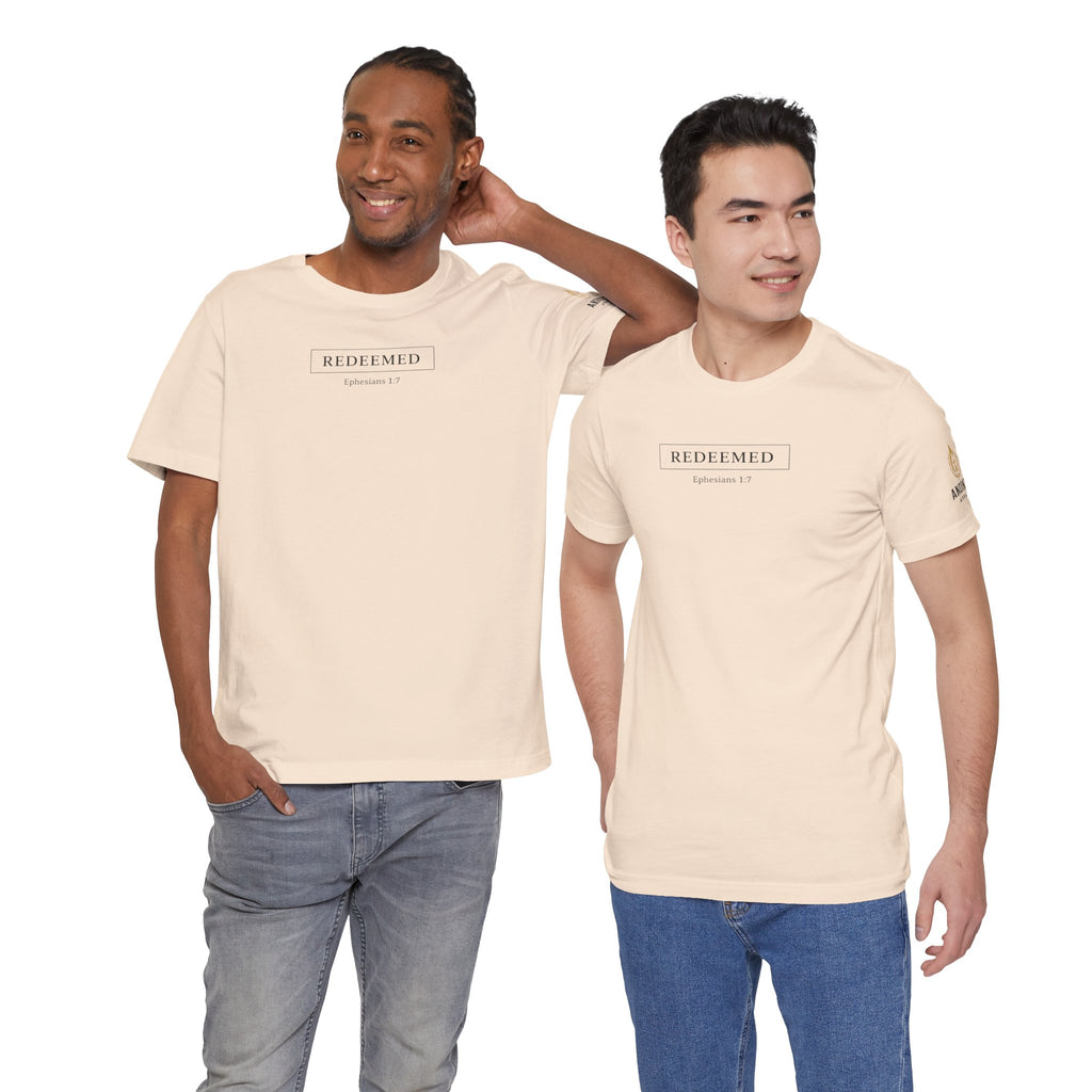 Ephesians 1:7 "Redeemed" (Design on Front/Logo on Sleeve)