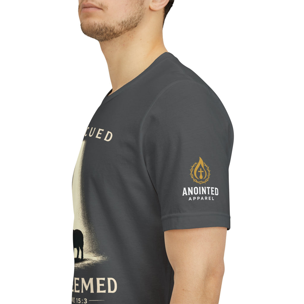 Luke 15:3 "Rescued and Redeemed" (Design on Front/Logo on Sleeve)