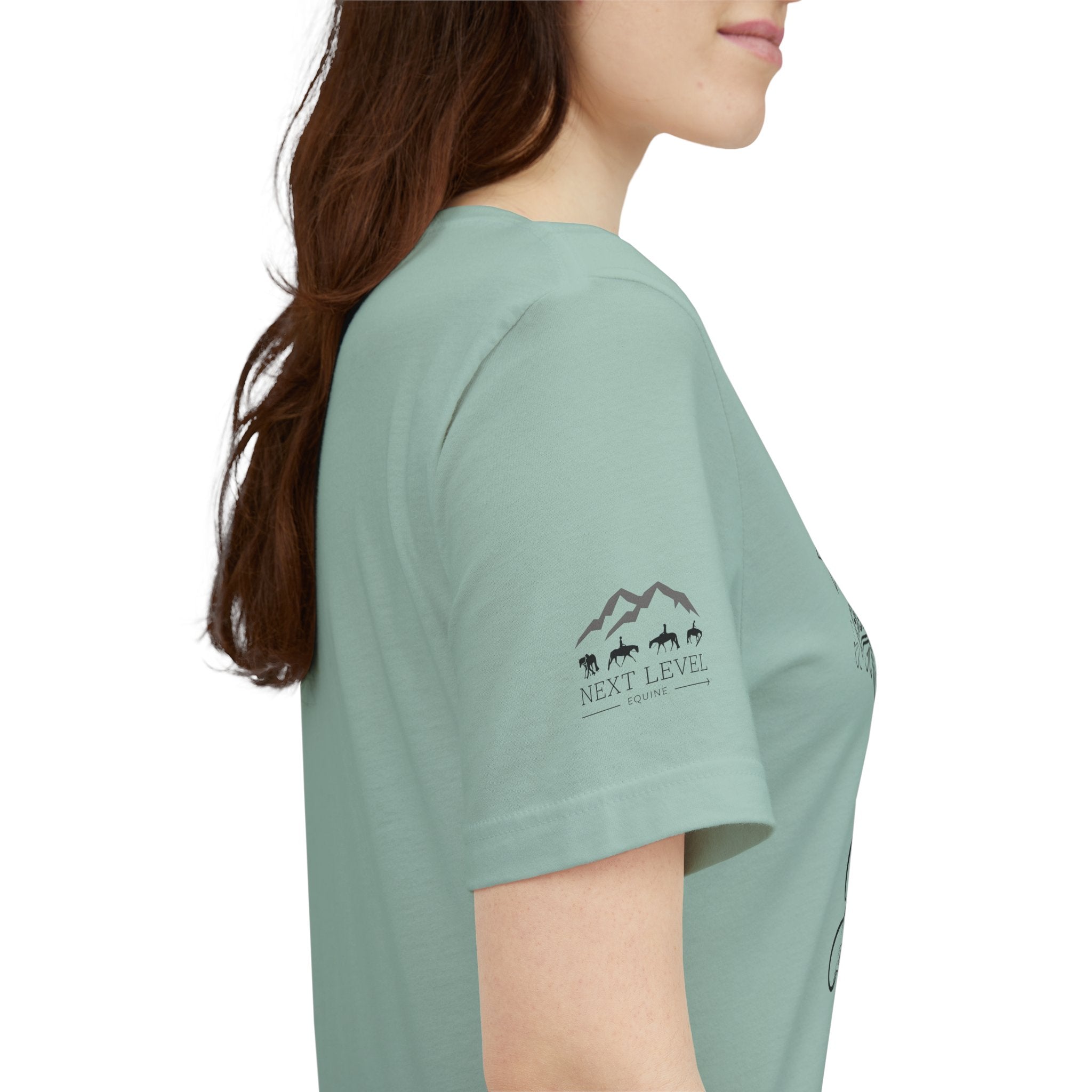 (NLE EDITION) Romans 8:14 - "I Ride With Jesus" (Ladies) (Design on Front/Logo on Sleeve)