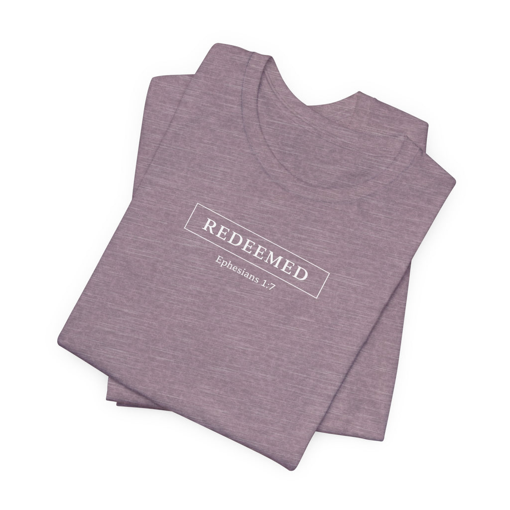 Ephesians 1:7 "Redeemed" (Design on Front/Logo on Sleeve)