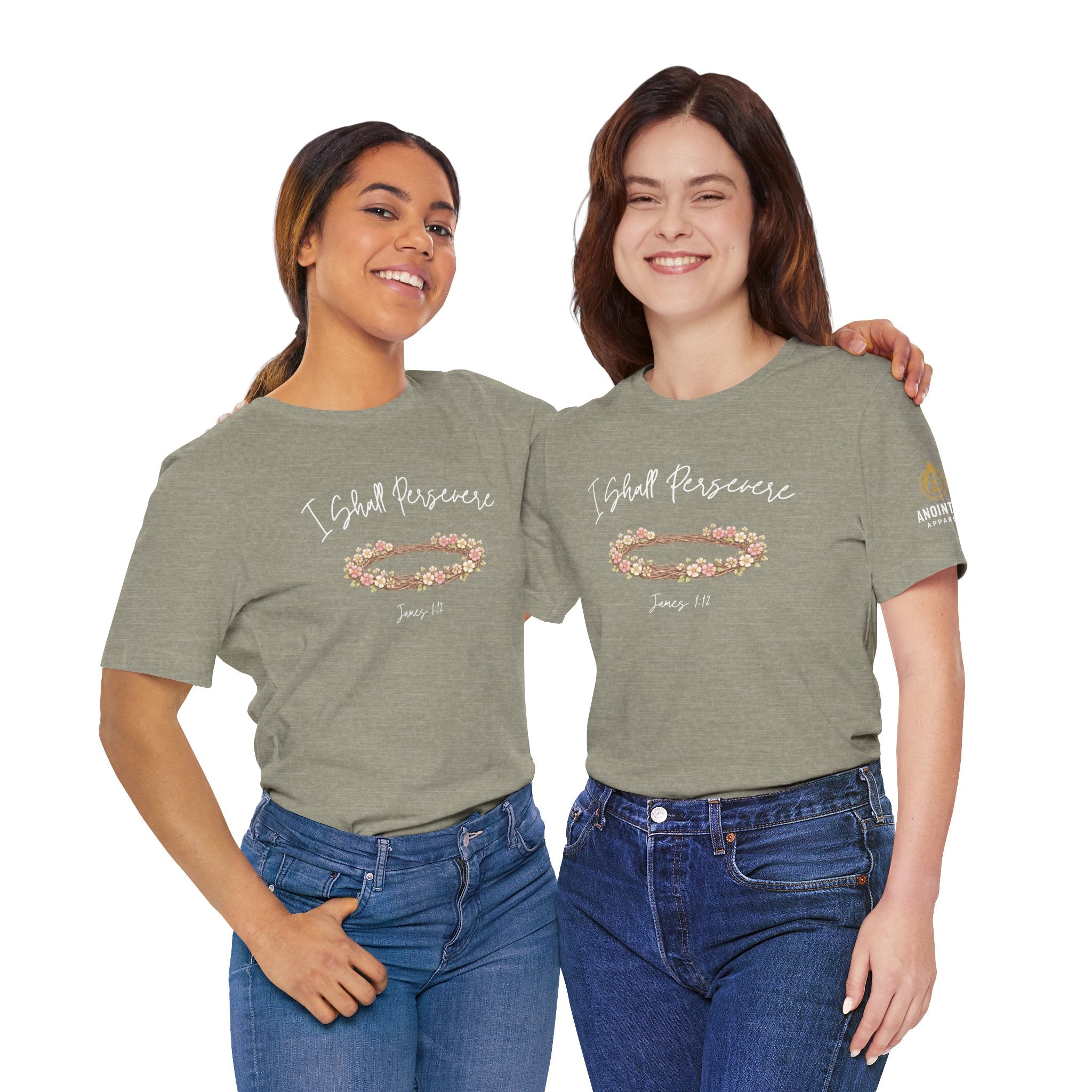James 1:12 - "Crown of Life" (Ladies) (Design on Front/Logo on Sleeve)