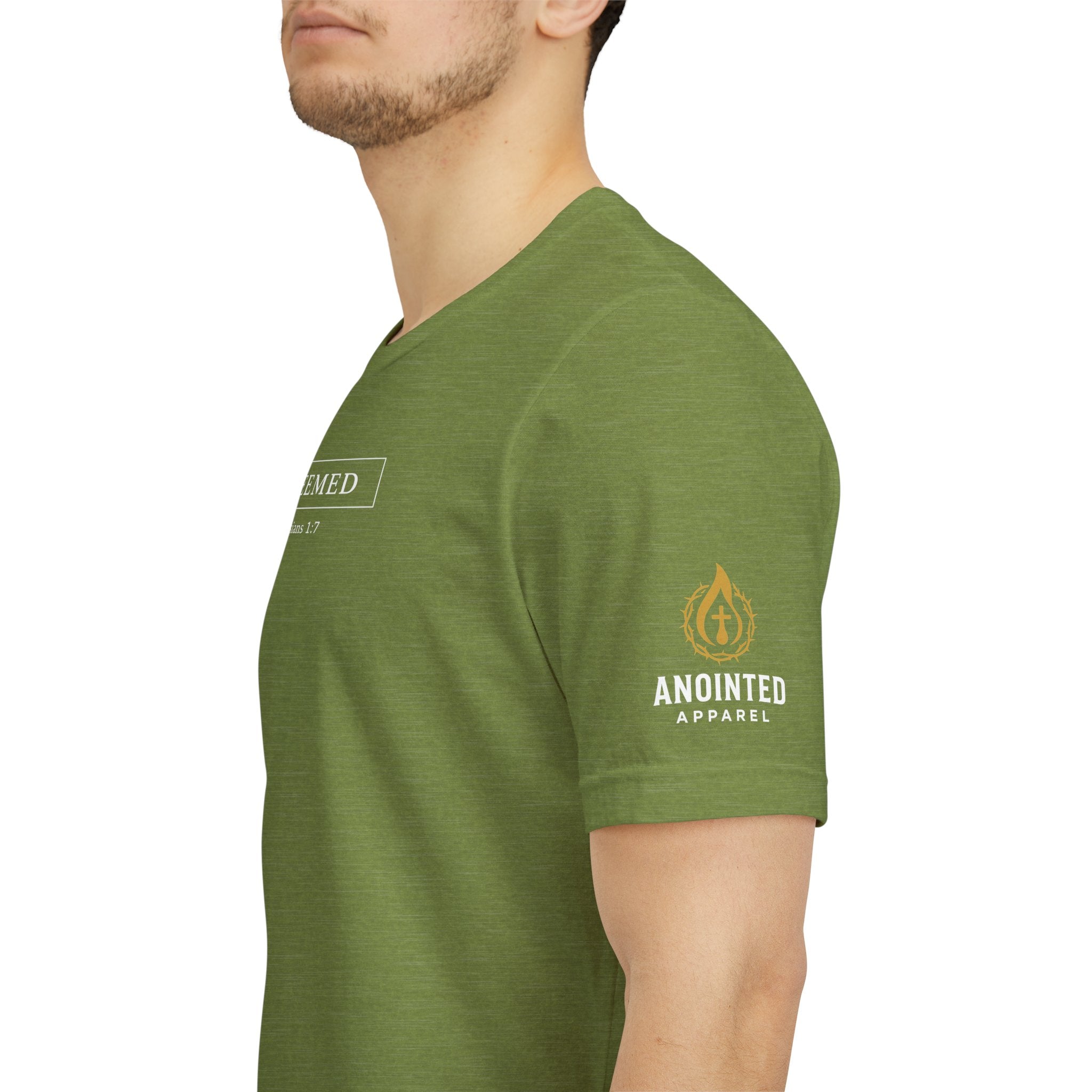 Ephesians 1:7 "Redeemed" (Design on Front/Logo on Sleeve)
