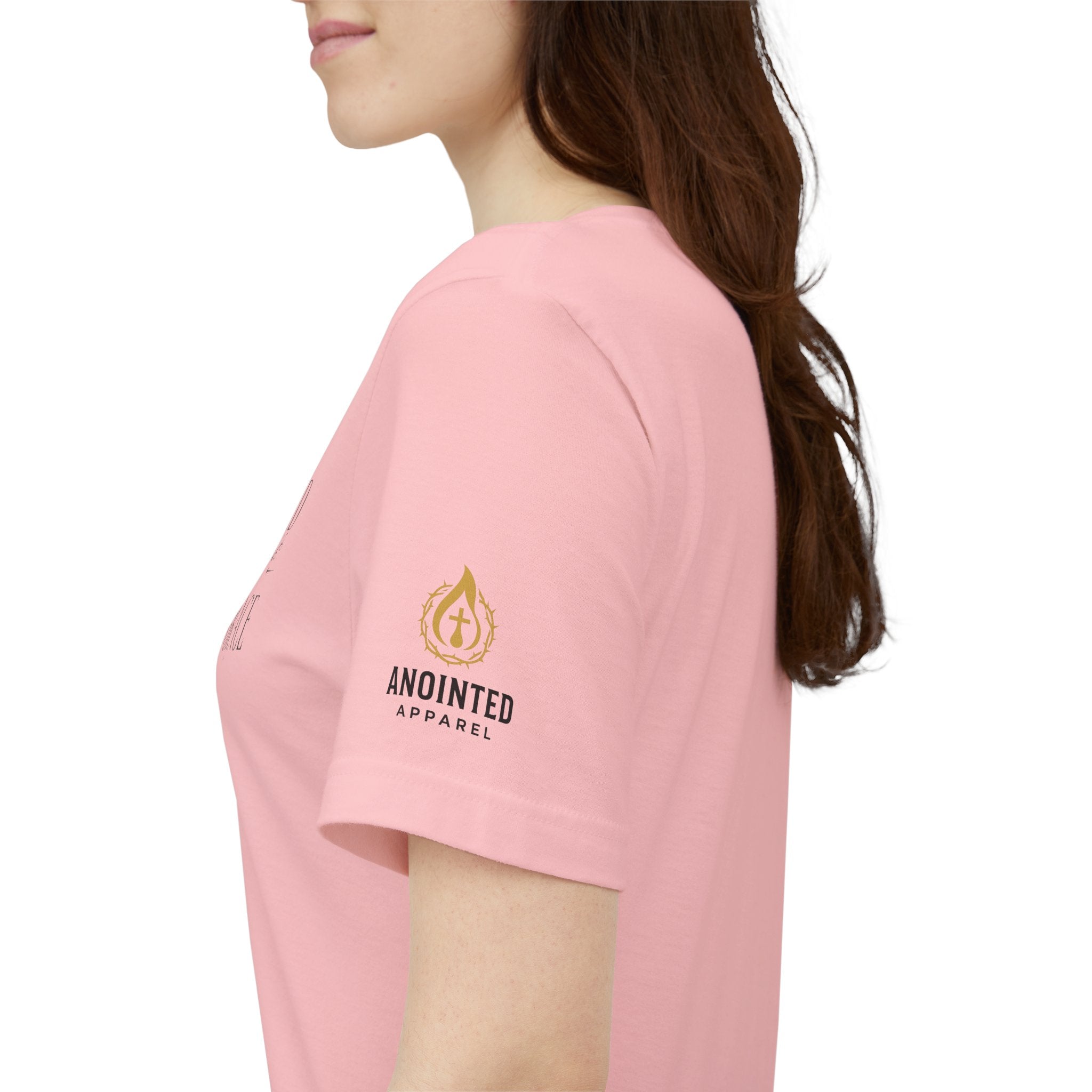 Ephesians 2:8 - "Saved by Grace" (Ladies) (Design on Front/Logo on Sleeve)