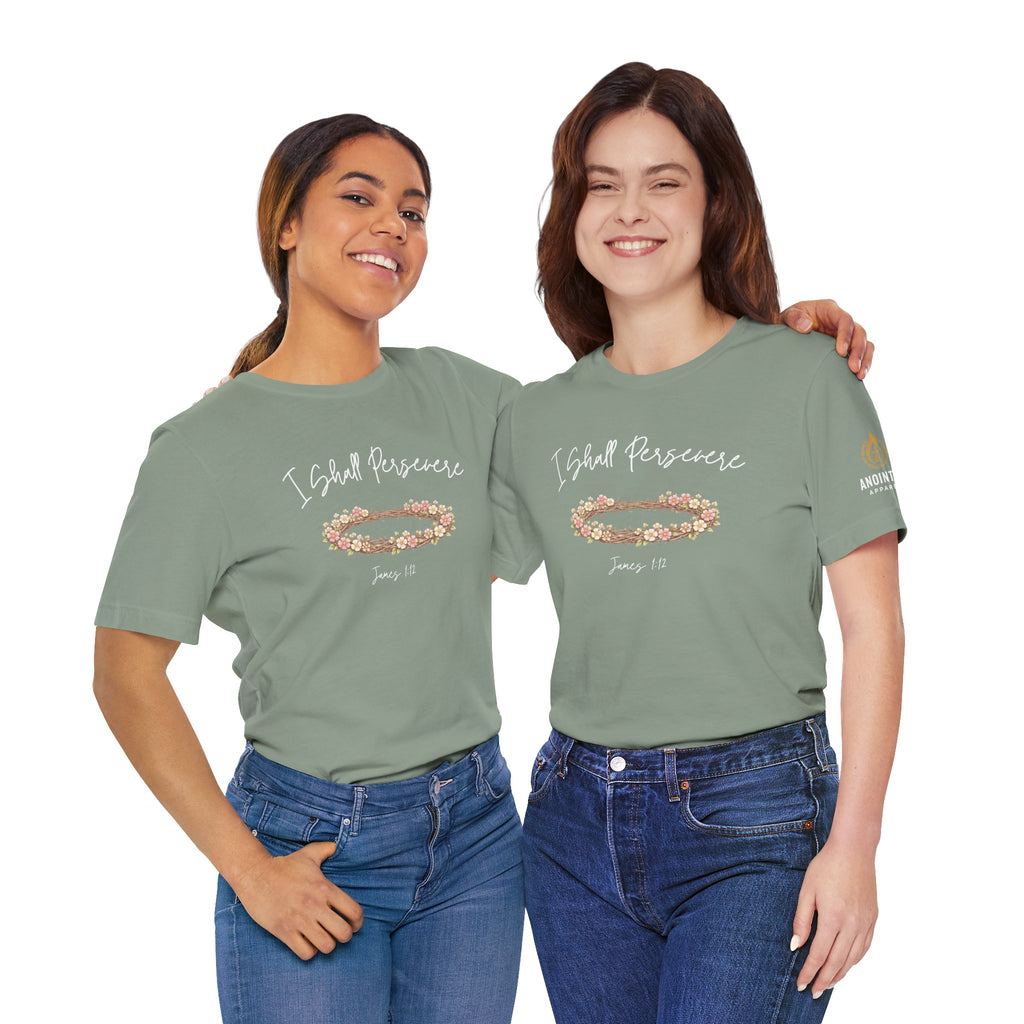 James 1:12 - "Crown of Life" (Ladies) (Design on Front/Logo on Sleeve)