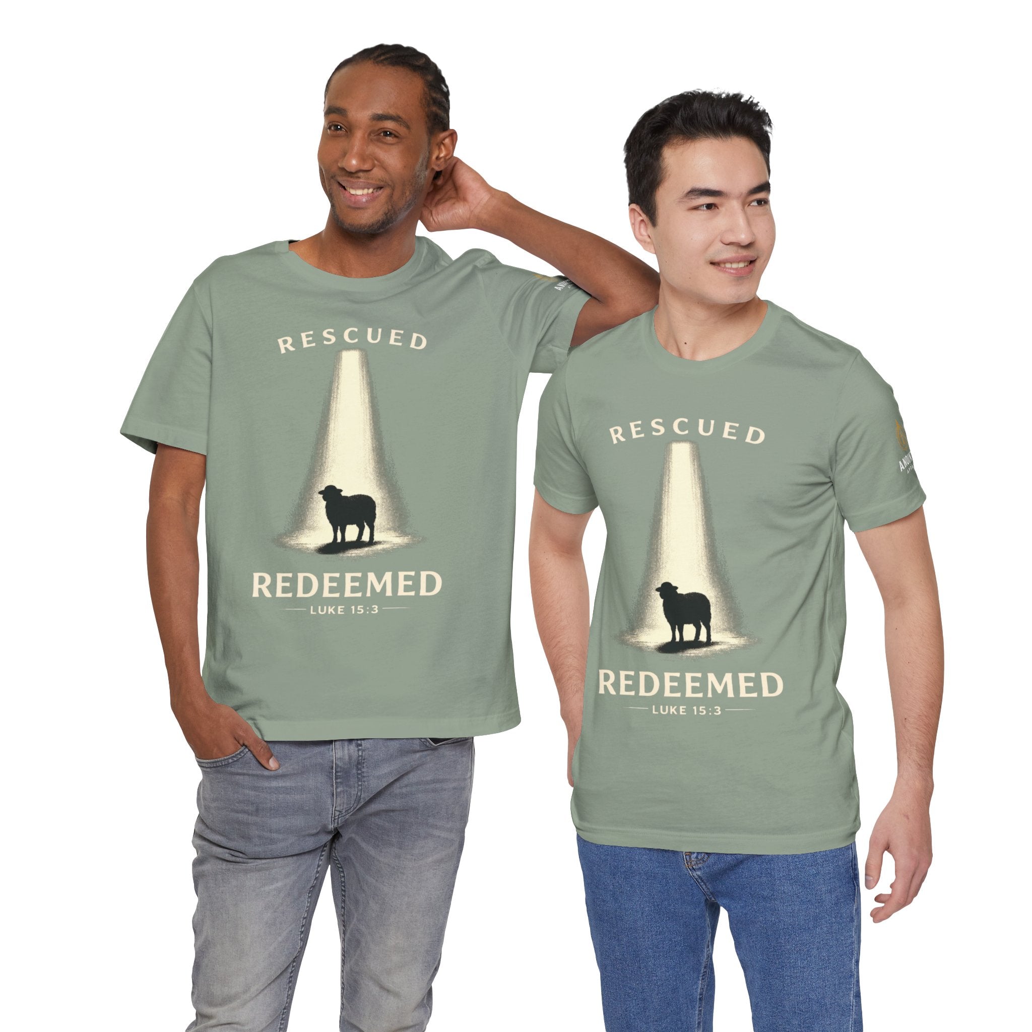 Luke 15:3 "Rescued and Redeemed" (Design on Front/Logo on Sleeve)